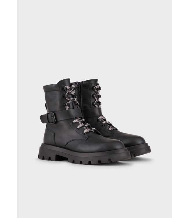 Emporio Armani Leather lace up combat boots with strap igloobaby