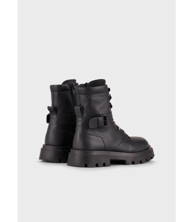 Emporio Armani Emporio Armani - Leather lace-up combat boots with strap