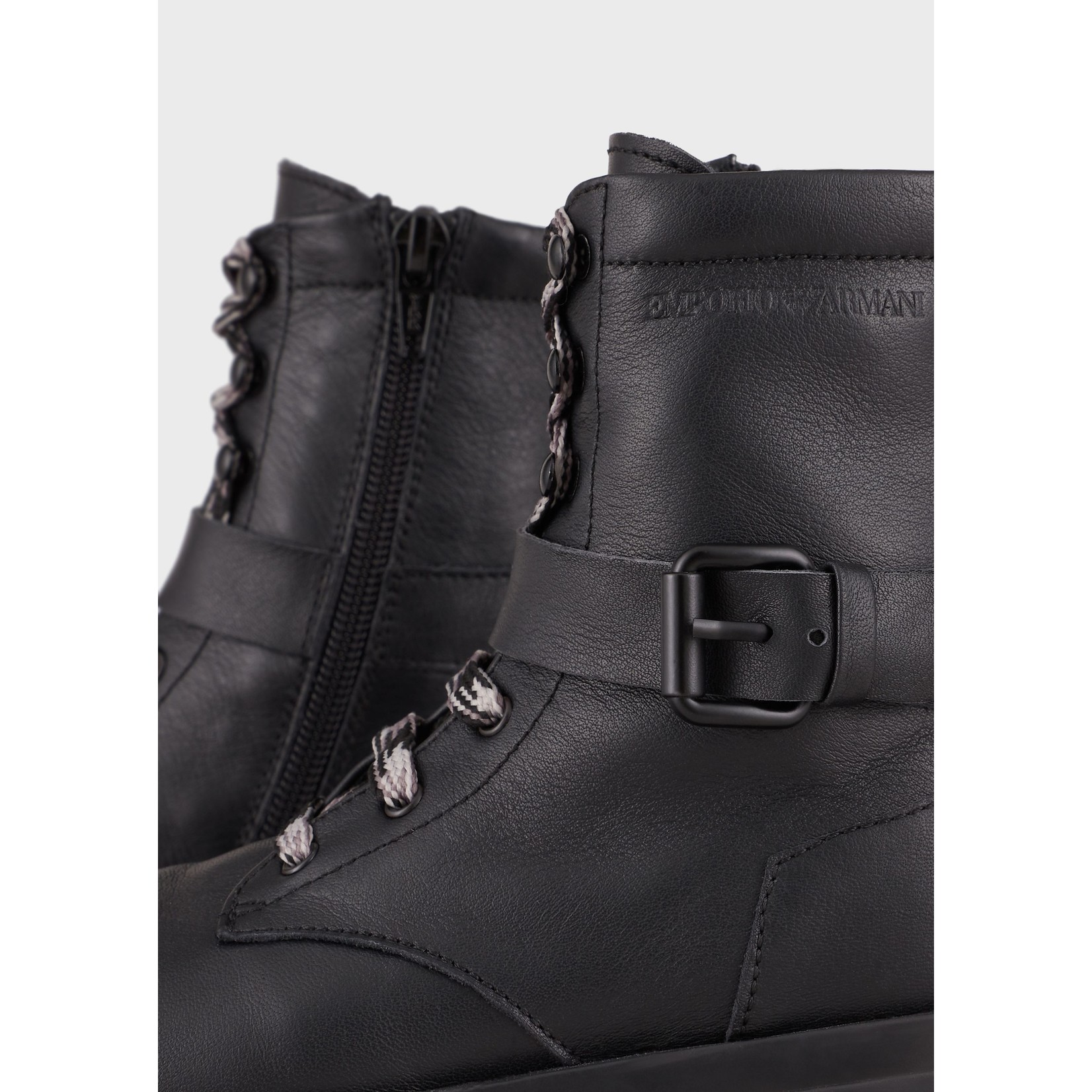 Emporio Armani Emporio Armani - Leather lace-up combat boots with strap