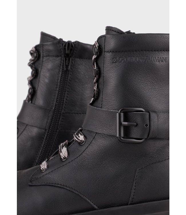 Emporio Armani Emporio Armani - Leather lace-up combat boots with strap