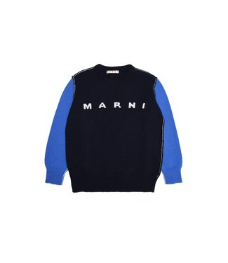 Marni Marni - Navy blue wool blend sweater with institutional logo