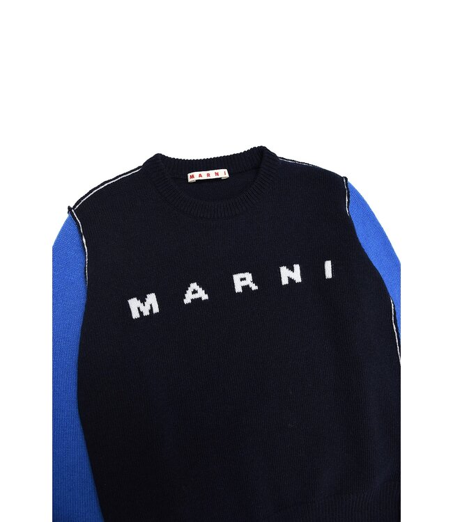 Marni Marni-AMarni - Navy blue wool blend sweater with institutional logoW22 M00539 M00K4 KNITWEAR
