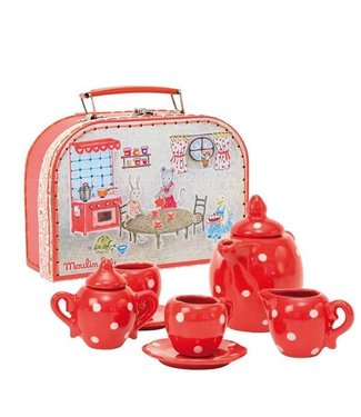 Moulin Roty Moulin Roty - red ceramic tea set in suitcase