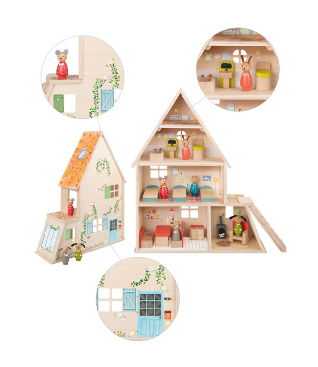Moulin Roty Moulin Roty - Grande Famille - Play - Doll House With Furniture CHARACTERS SOLD SEPARATELY