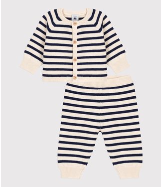 Petit Bateau Petit Bateau - BABIES' WOOL/COTTON KNIT SAILOR STRIPED CLOTHING - 2-PIECE SET