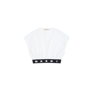 Marni Marni - White low-sleeved jersey t-shirt with logo-printed elastic band