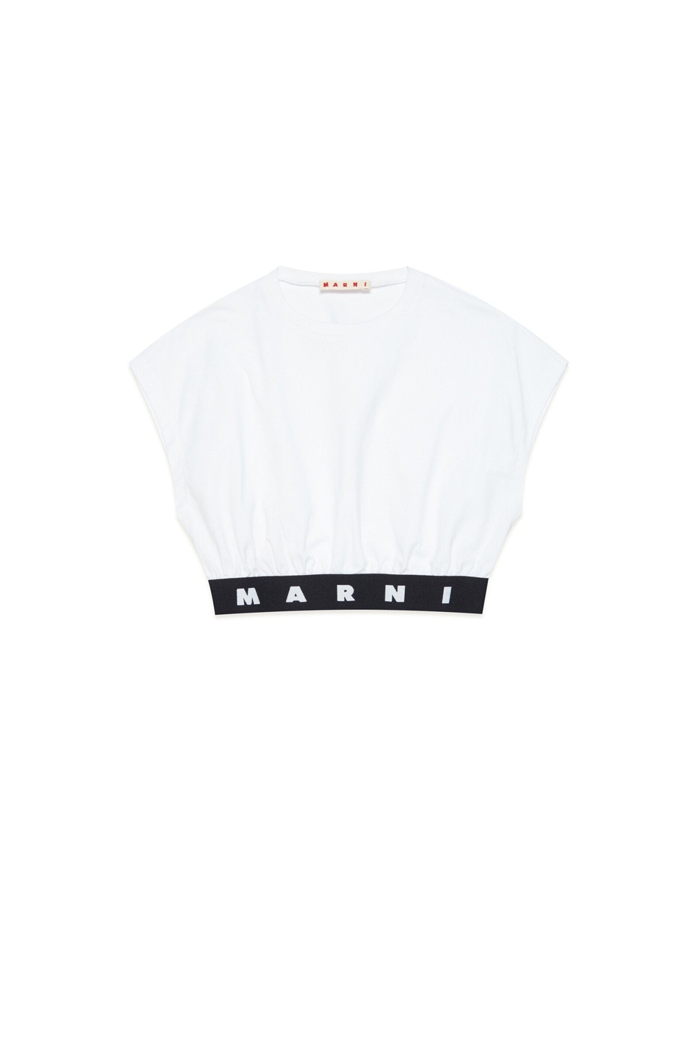 Marni - White low-sleeved jersey t-shirt with logo-printed