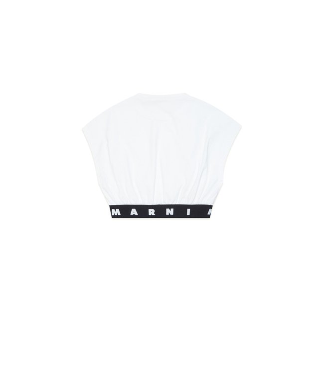 Marni Marni - White low-sleeved jersey t-shirt with logo-printed elastic band