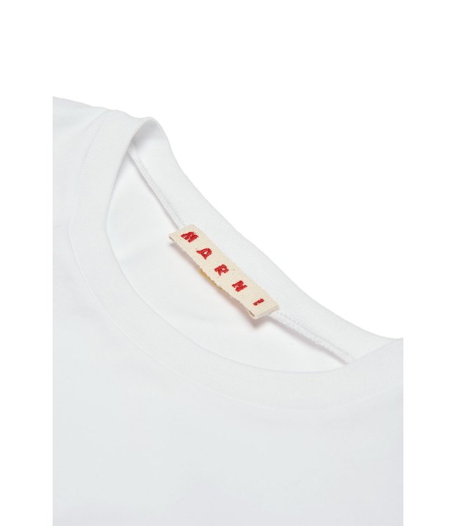 Marni Marni - White low-sleeved jersey t-shirt with logo-printed elastic band