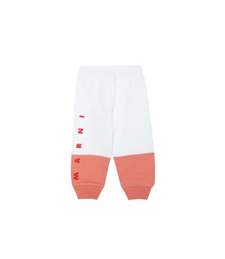 Marni Marni - White colour block effect cotton trousers with logo on the leg