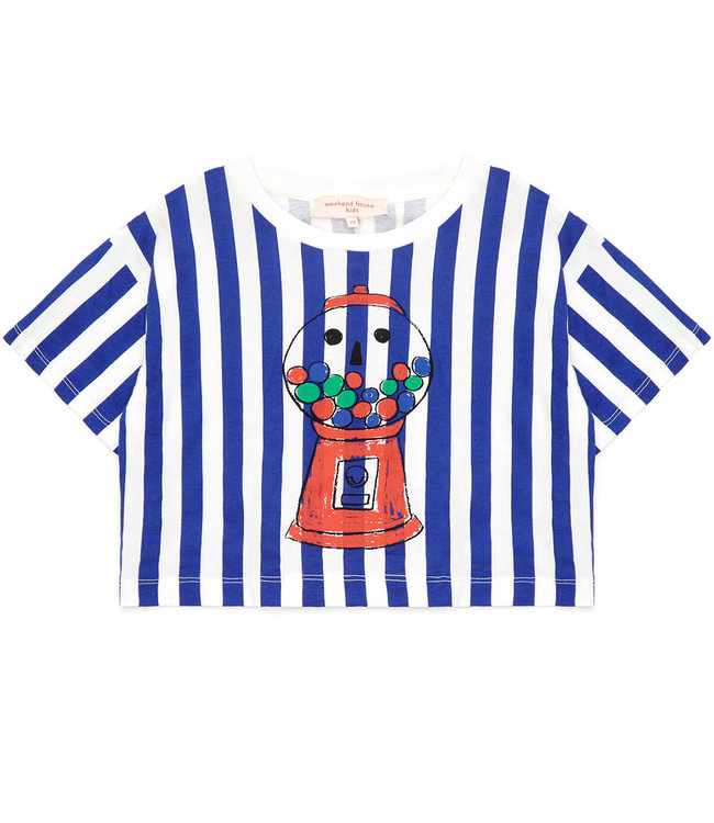 Weekend House Weekend House - Gum Stripes Cropped T Shirt in Blue and White