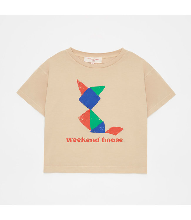 Weekend House Weekend House - Garment dyed short sleeve t-shirt with a printed drawing on the front