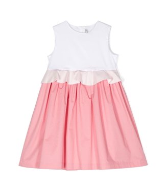Il Gufo IL GUFO - White Pink Ruffled-detail Sleeveless Dress