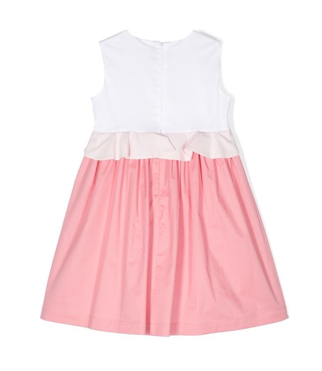 Il Gufo IL GUFO-White Pink Ruffled-detail Sleeveless Dress