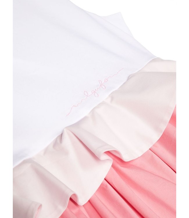 Il Gufo IL GUFO-White Pink Ruffled-detail Sleeveless Dress