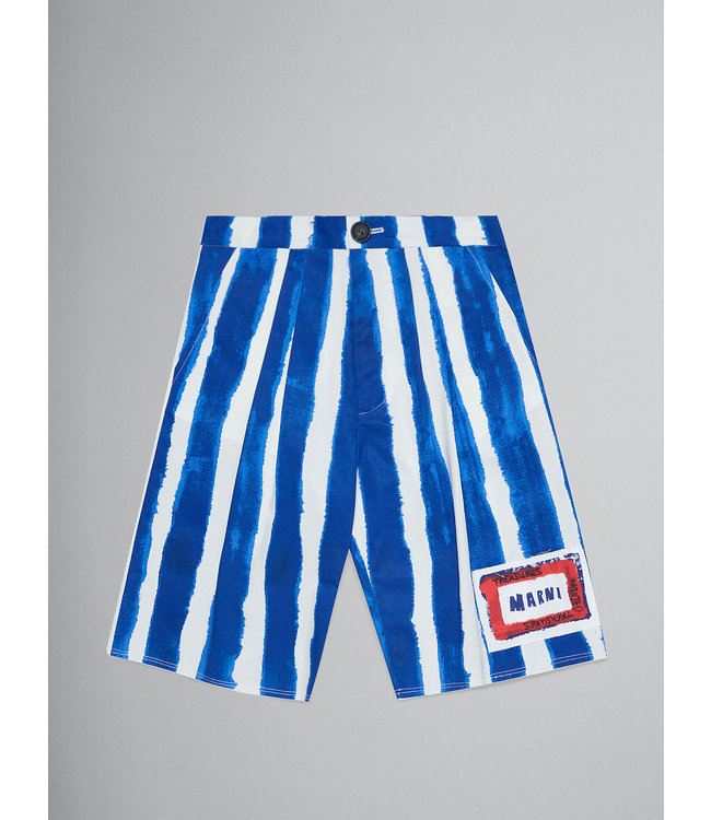 Marni MARNI - Blue Gabardine Shorts With All-over Striped Pattern