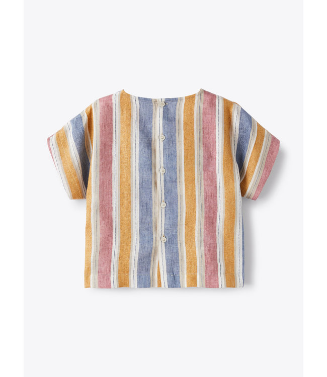 Il Gufo IL GUFO - Boxy linen shirt with multi-coloured stripes
