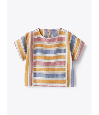 Il Gufo IL GUFO - Boxy linen shirt with multi-coloured stripes