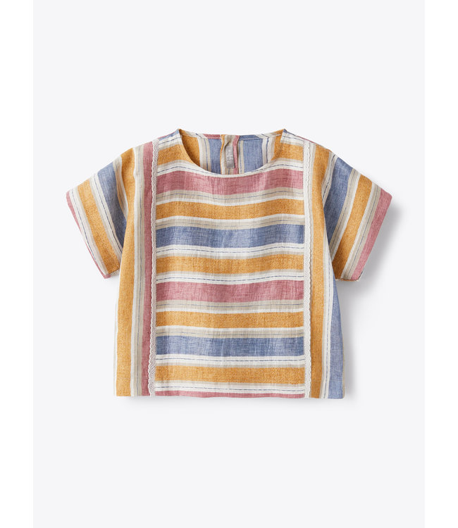 Il Gufo IL GUFO - Boxy linen shirt with multi-coloured stripes