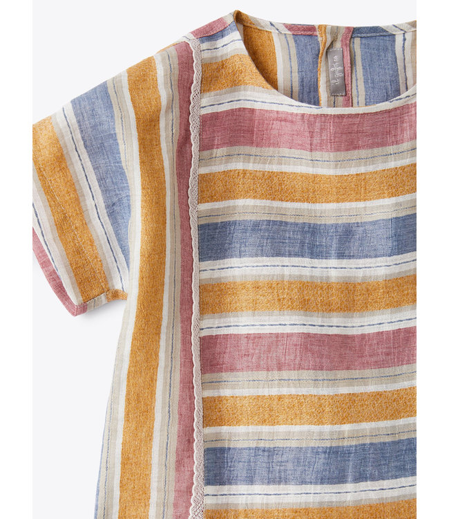 Il Gufo IL GUFO - Boxy linen shirt with multi-coloured stripes