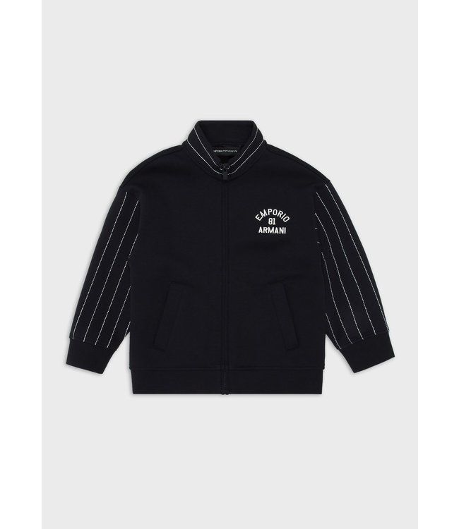 Emporio Armani EMPORIO ARMANI - Double-jersey, full-zip sweatshirt with oversized logo embroidery on the back