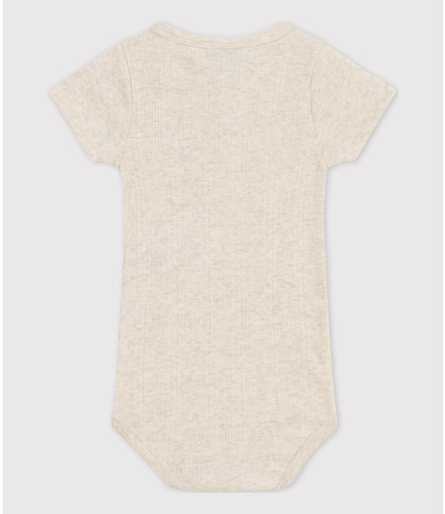 Petit Bateau PETIT BATEAU - Babies' Short-sleeved Cotton Bodysuit With Henley Neck