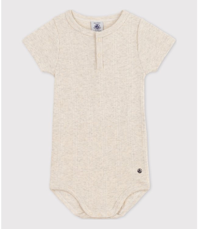 Petit Bateau PETIT BATEAU - Babies' Short-sleeved Cotton Bodysuit With Henley Neck