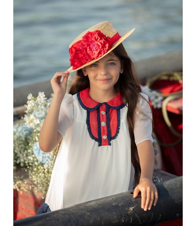 Patachou PATACHOU - Girls Party Yatch Dress In White, Red And Marine