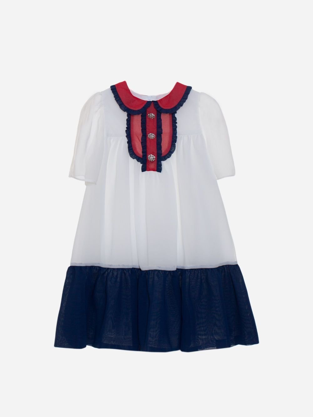 PATACHOU - Girls Party Yatch Dress In White, Red And Marine