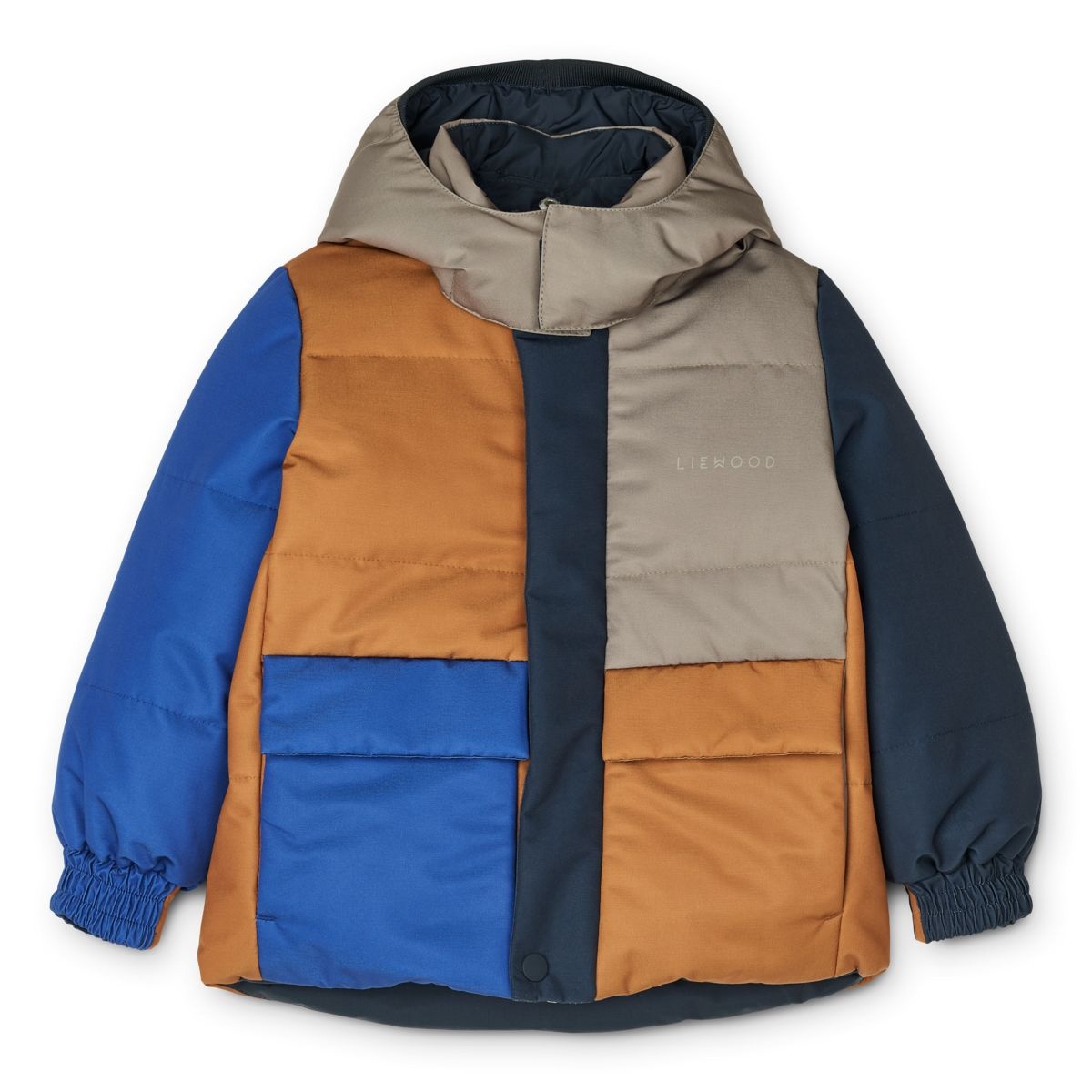 Blue and orange puffer jacket deals
