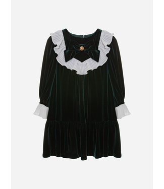 Patachou PATACHOU - Dark Green Velvet Dress