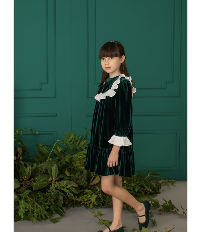 Patachou PATACHOU - Dark Green Velvet Dress