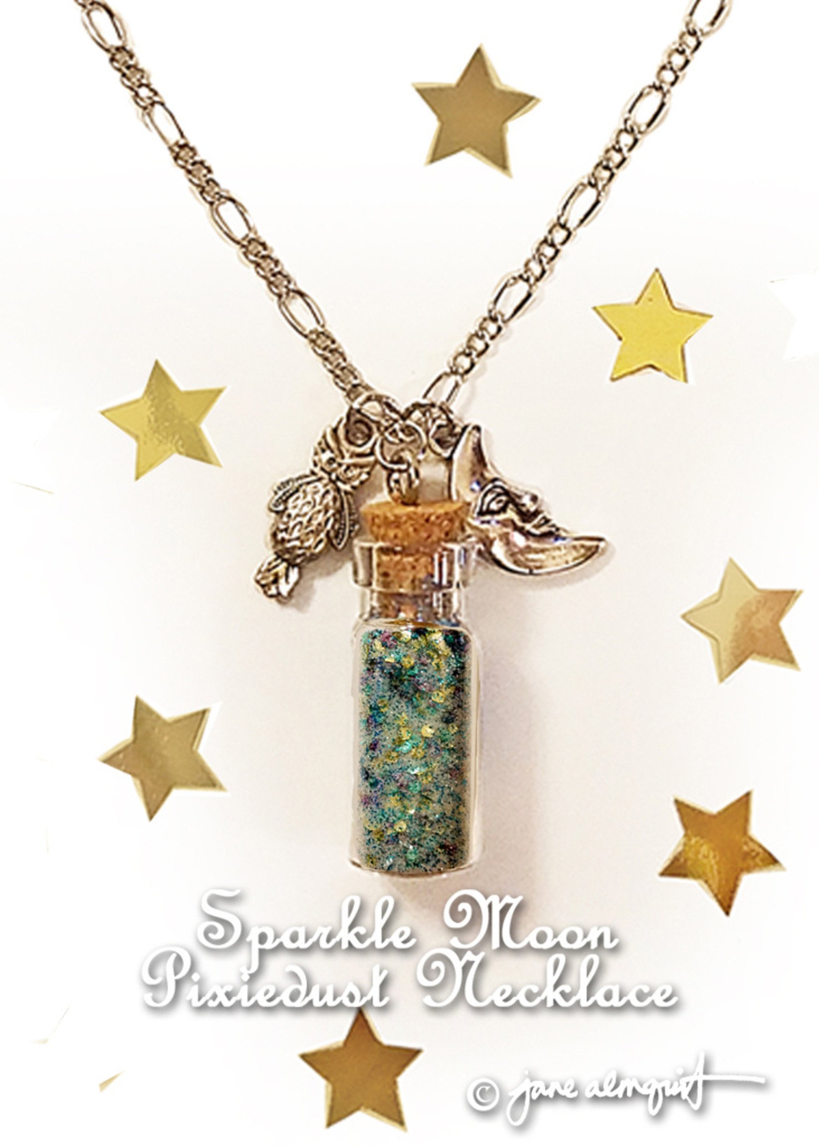 LadyJane Studios Modern Faery Sparkle Moon Necklace In Tin