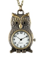 Perched Owl Antique Bronze Pocket Watch Necklace