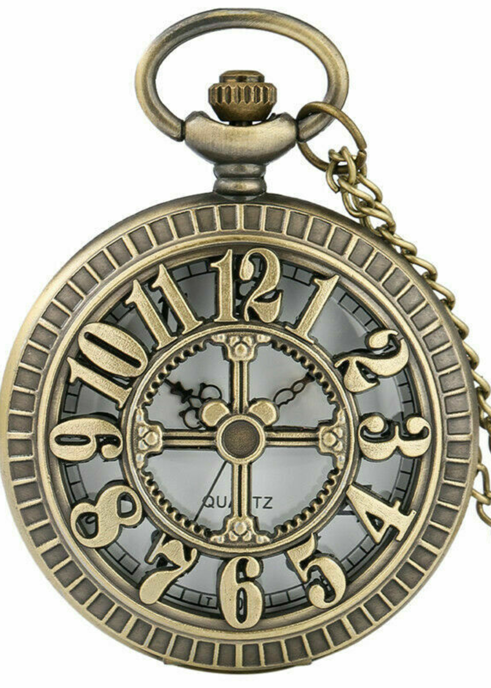 Steampunk Hollow Number Antique Bronze Pocket Watch Necklace