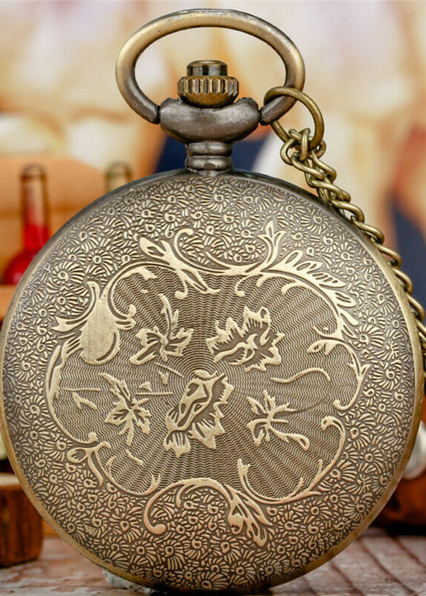 Steampunk Hollow Number Antique Bronze Pocket Watch Necklace