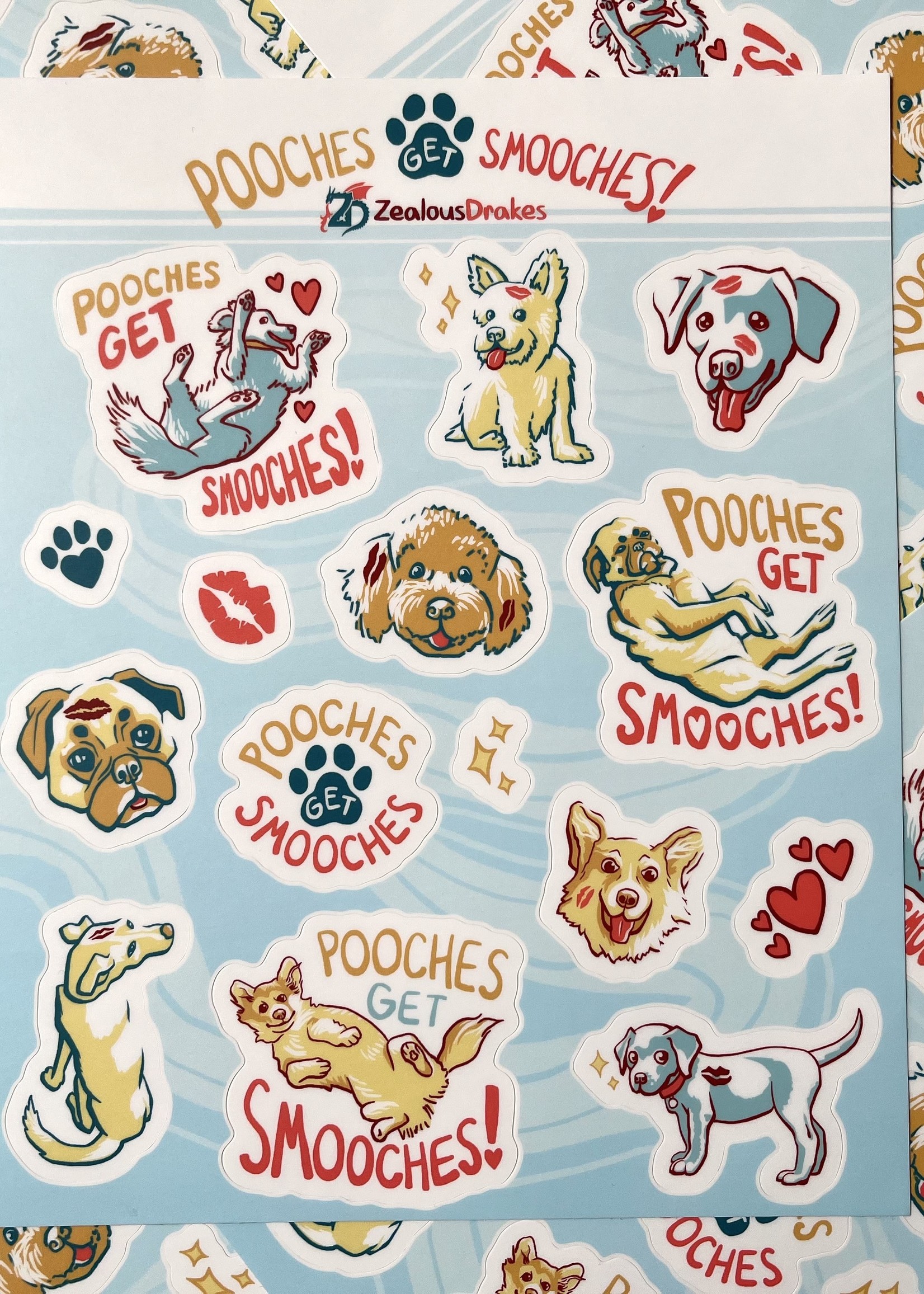 Pooches Get Smooches Vinyl Sticker Sheet