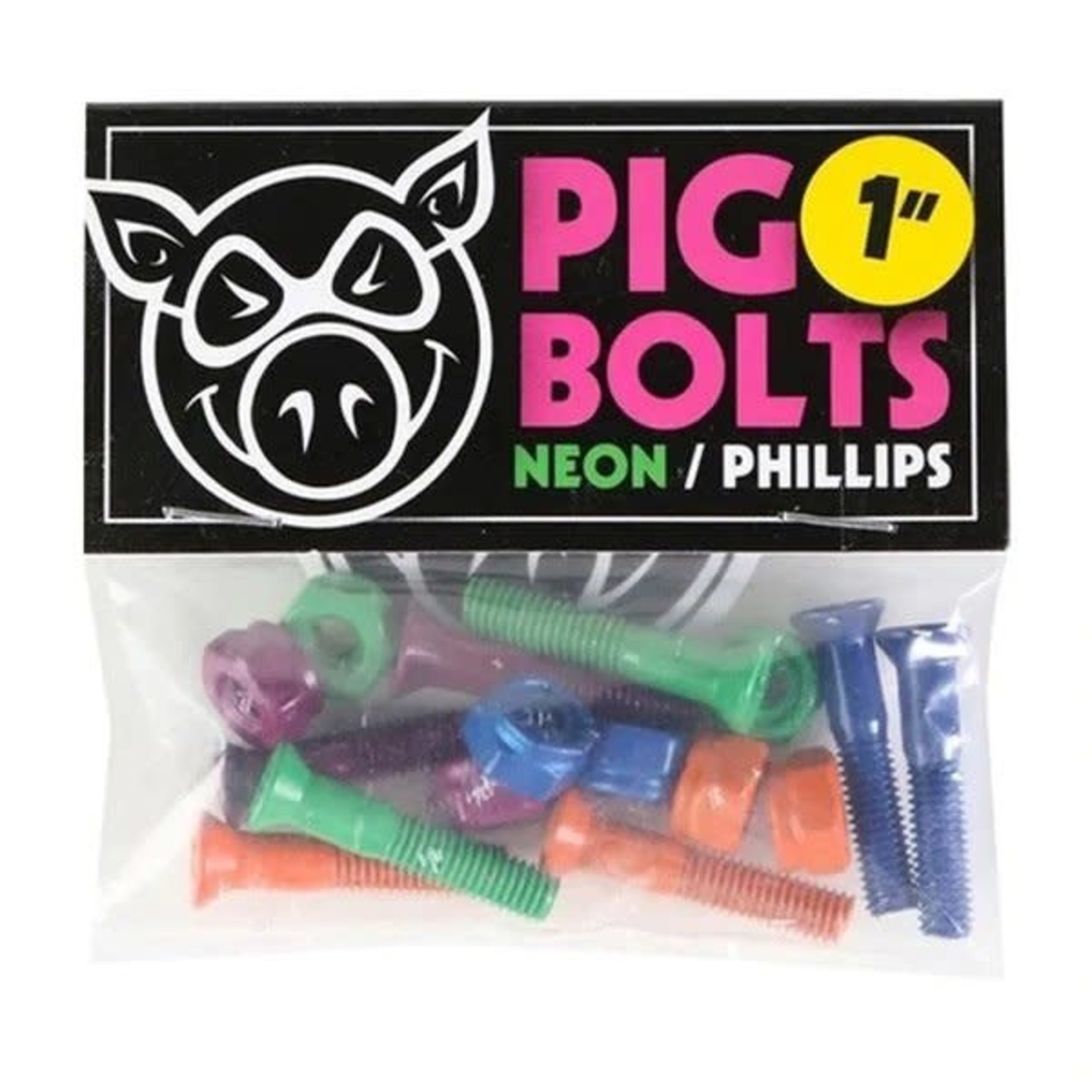 Pig Wheels Pig Bolts 1" Phillips Hardware - Neon