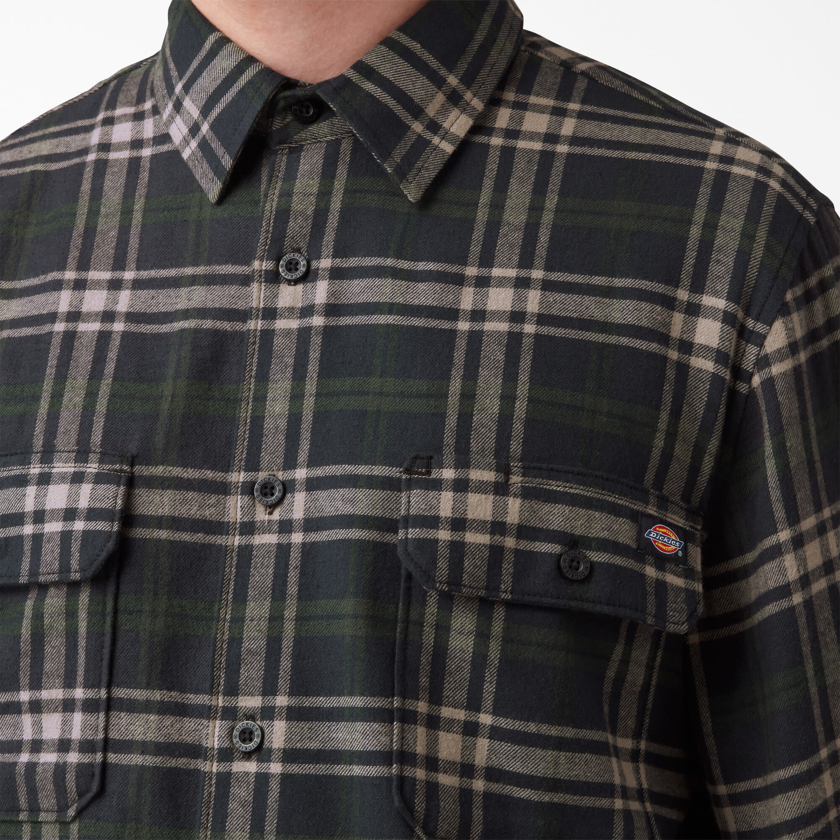 Dickies Skateboarding FLEX Long Sleeve Flannel Shirt - Green/Black Plaid  (NPG) - Attic Skate & Snow Shop