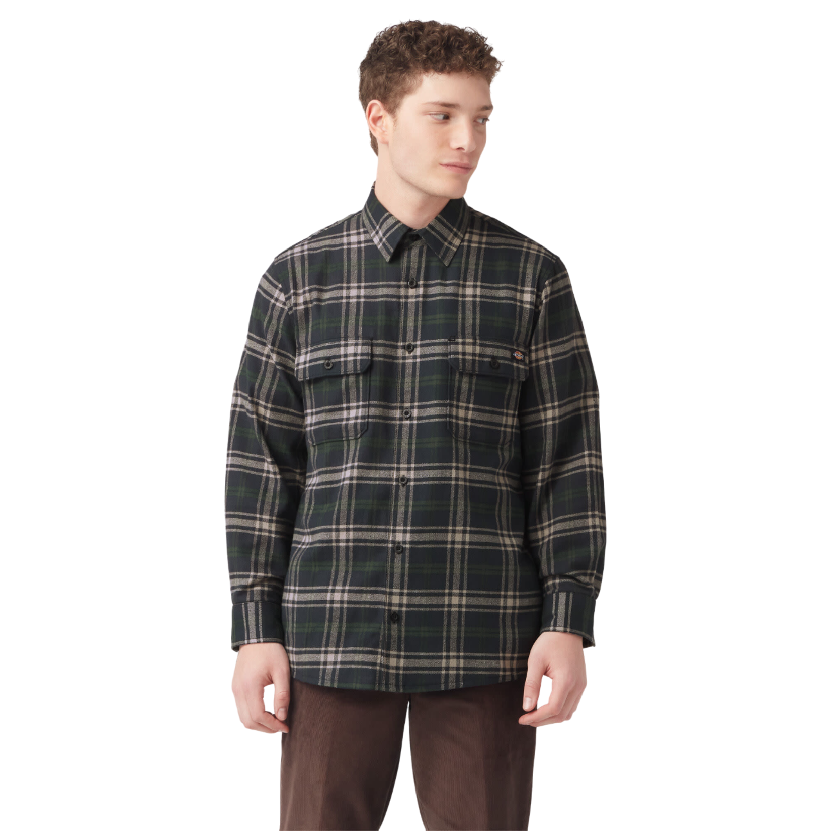 Dickies Skateboarding FLEX Long Sleeve Flannel Shirt - Green/Black Plaid  (NPG) - Attic Skate & Snow Shop