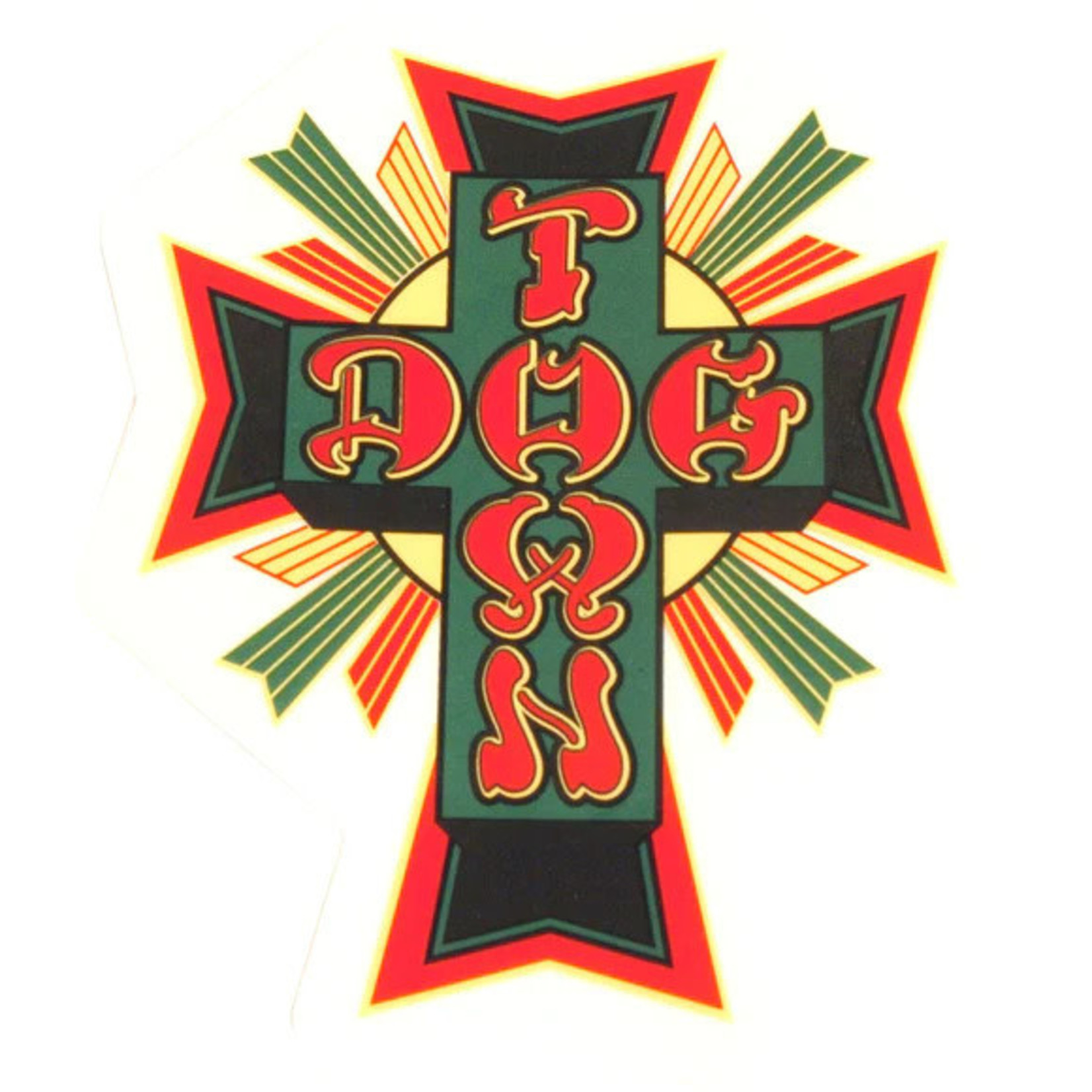 Dogtown Dogtown Cross Logo Flag 4" Die Cut Sticker - Green/Yellow/Red