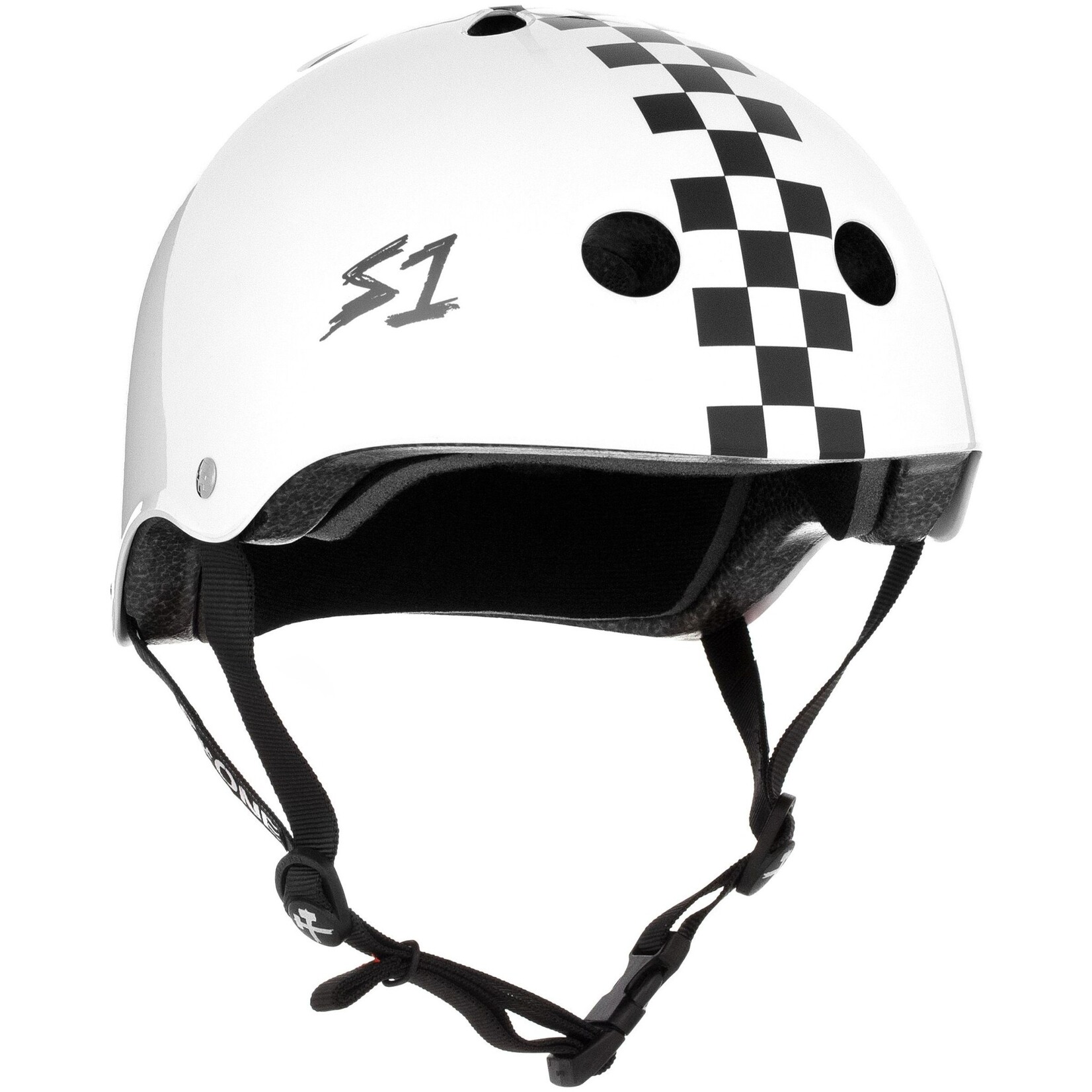 S-One Helmets S-One Helmet Lifer CPSC Helmet White Gloss w/ Checkers -