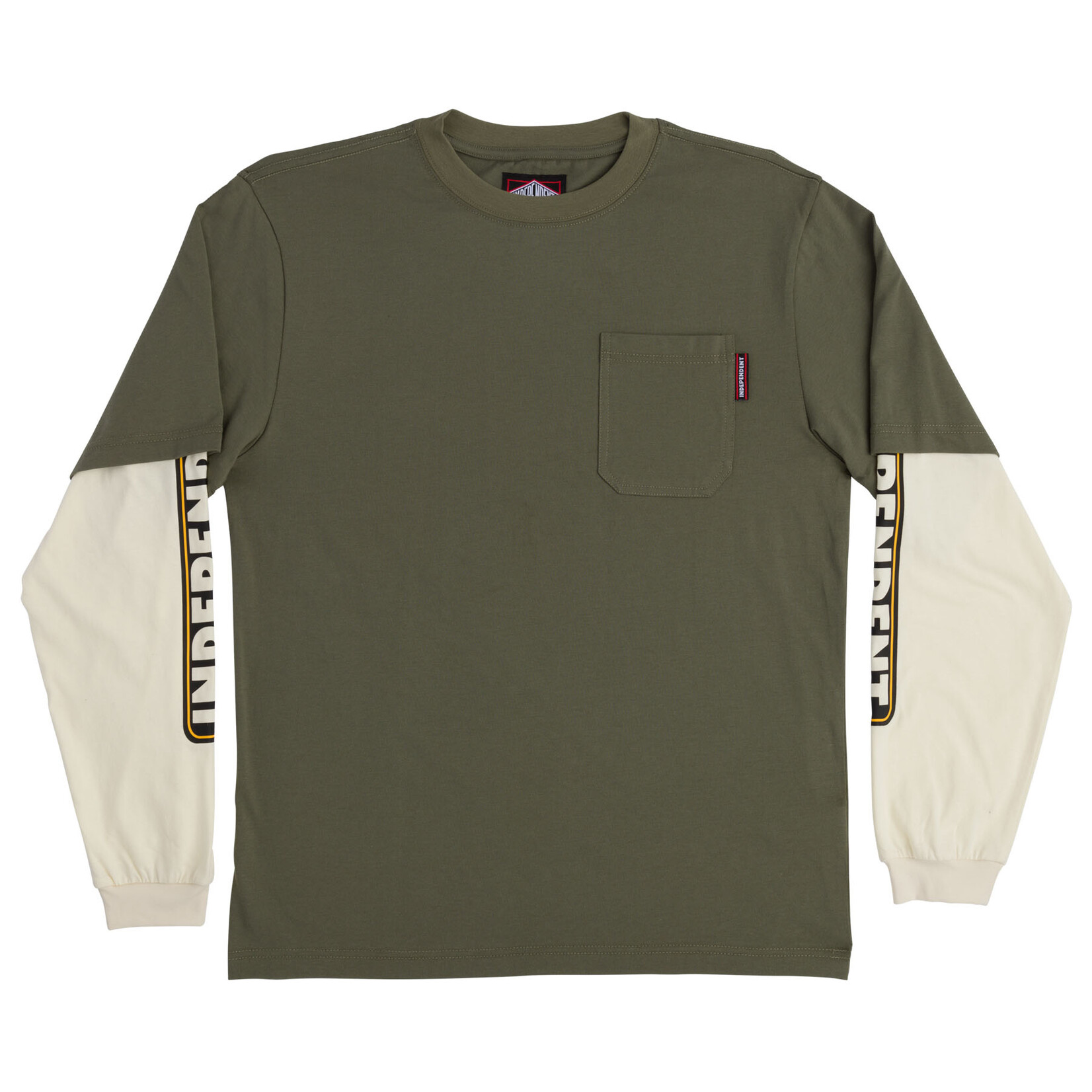 Independent Independent Bar Logo 2Fer L/S Pocket T-Shirt- Army/OffWhite - XXL -