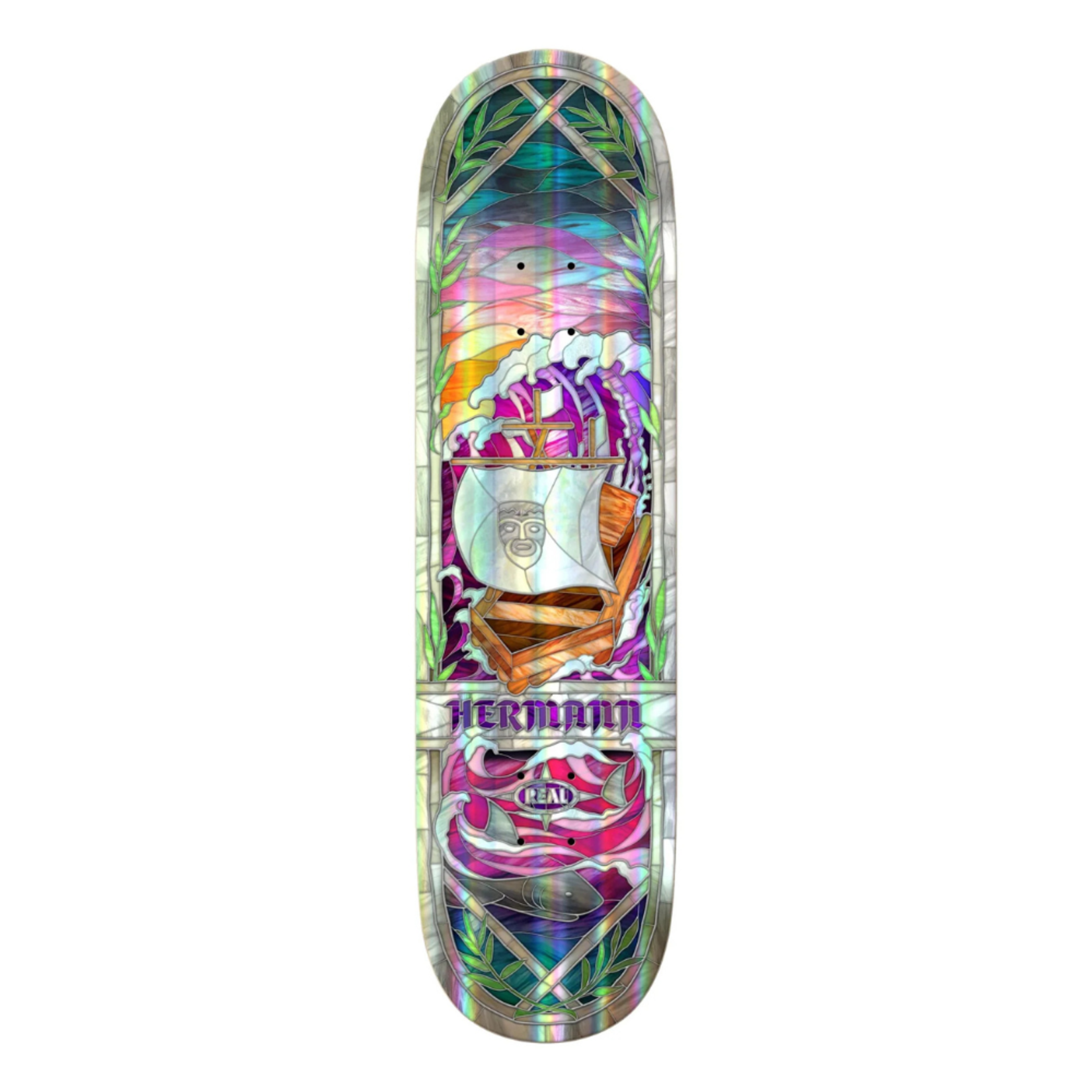 Real Skateboards Real - Hermann Holographic Rainbow Foil Cathedral Full SE Deck - 8.38" x 32.18" x 14.38"