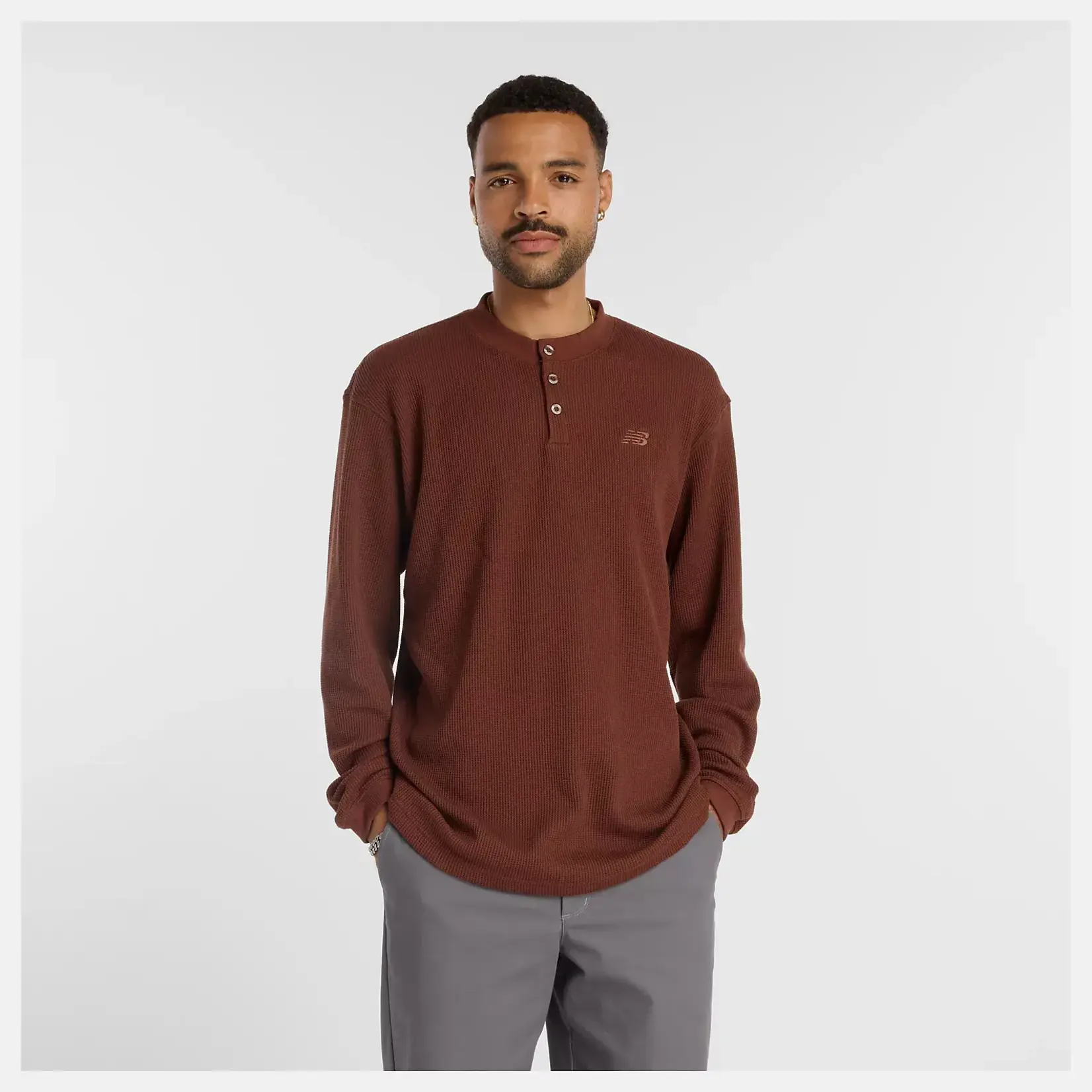 New Balance New Balance Numeric - Waffle Knit Long Sleeve Henley - Rich Oak -