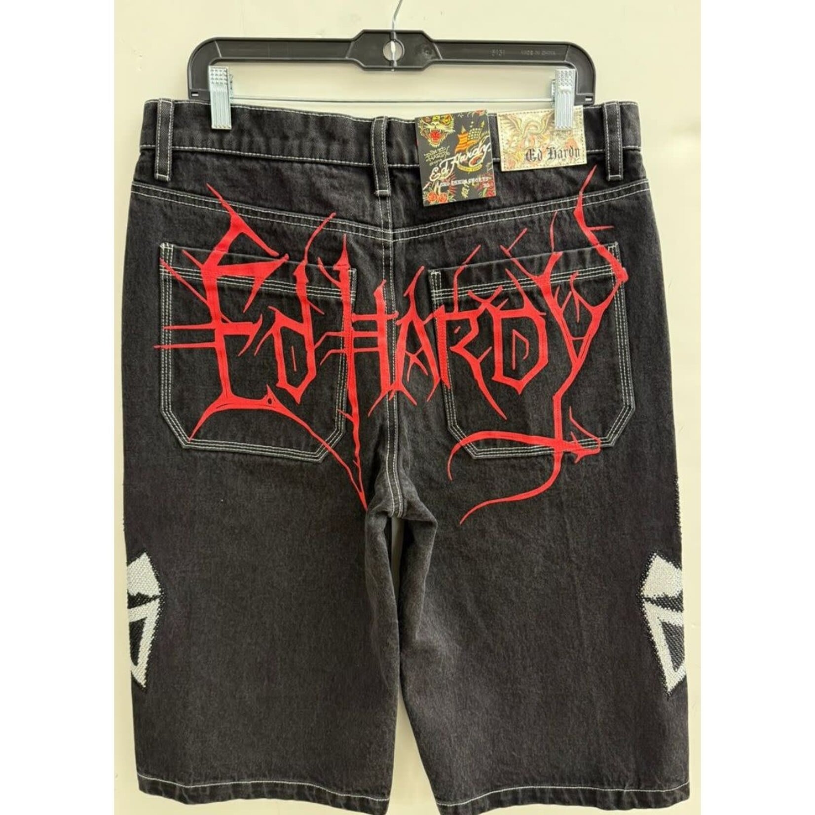 Ed Hardy Ed Hardy - Crosses Long Denim Rhinestone Shorts - Y2K Black -