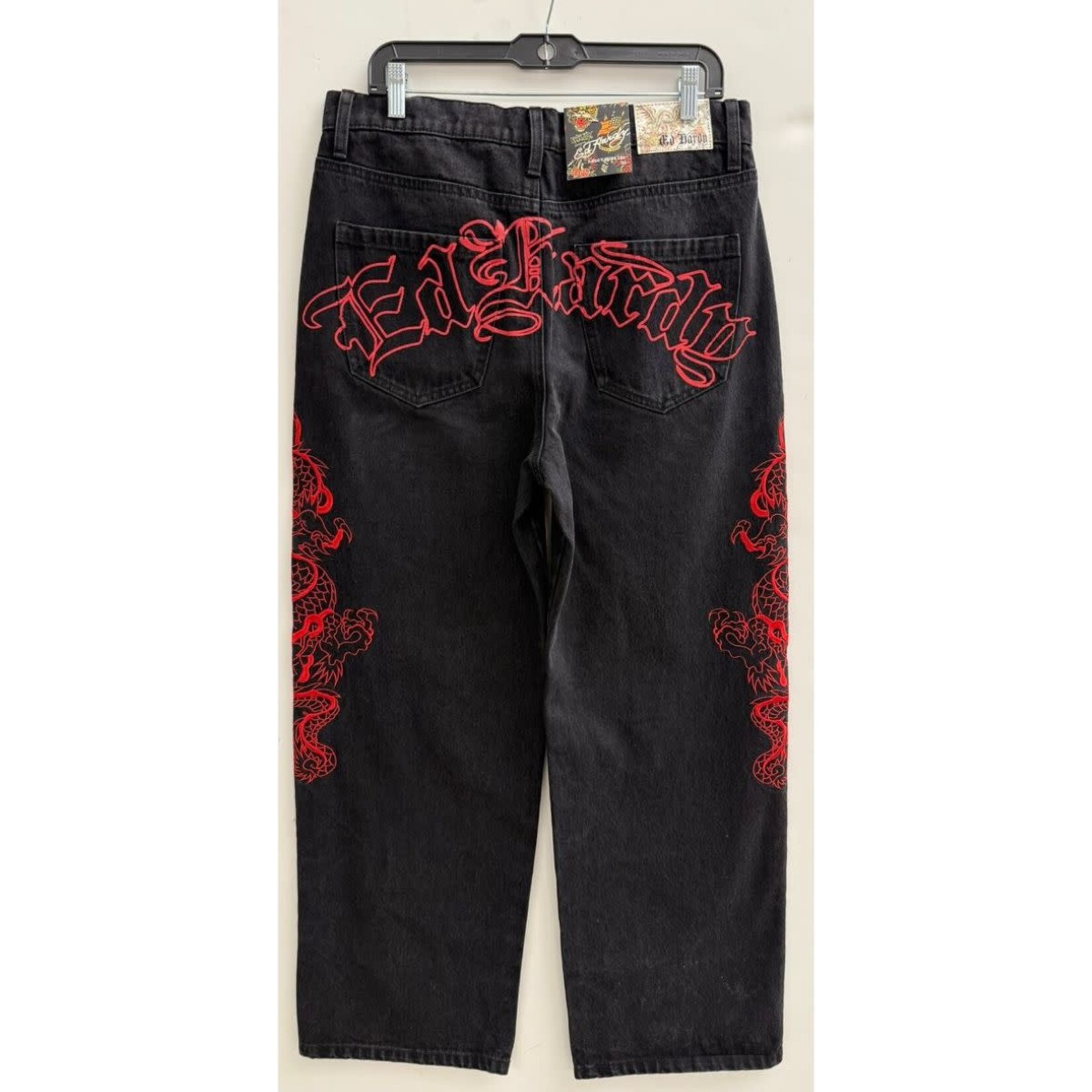 Ed Hardy Ed Hardy - Dragons Baggy Embroidered Wide Leg Jeans - Black -