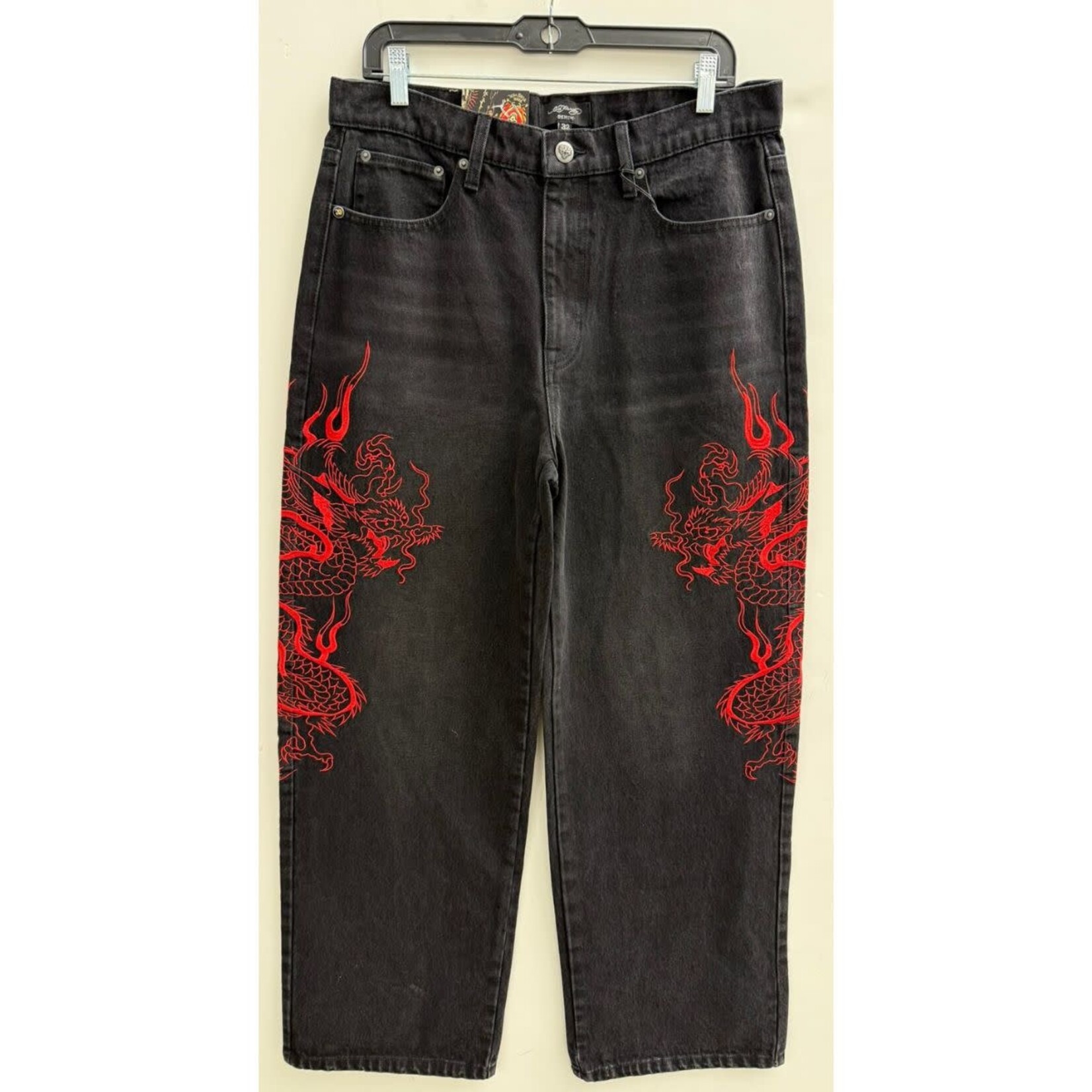 Ed Hardy Ed Hardy - Dragons Baggy Embroidered Wide Leg Jeans - Black -