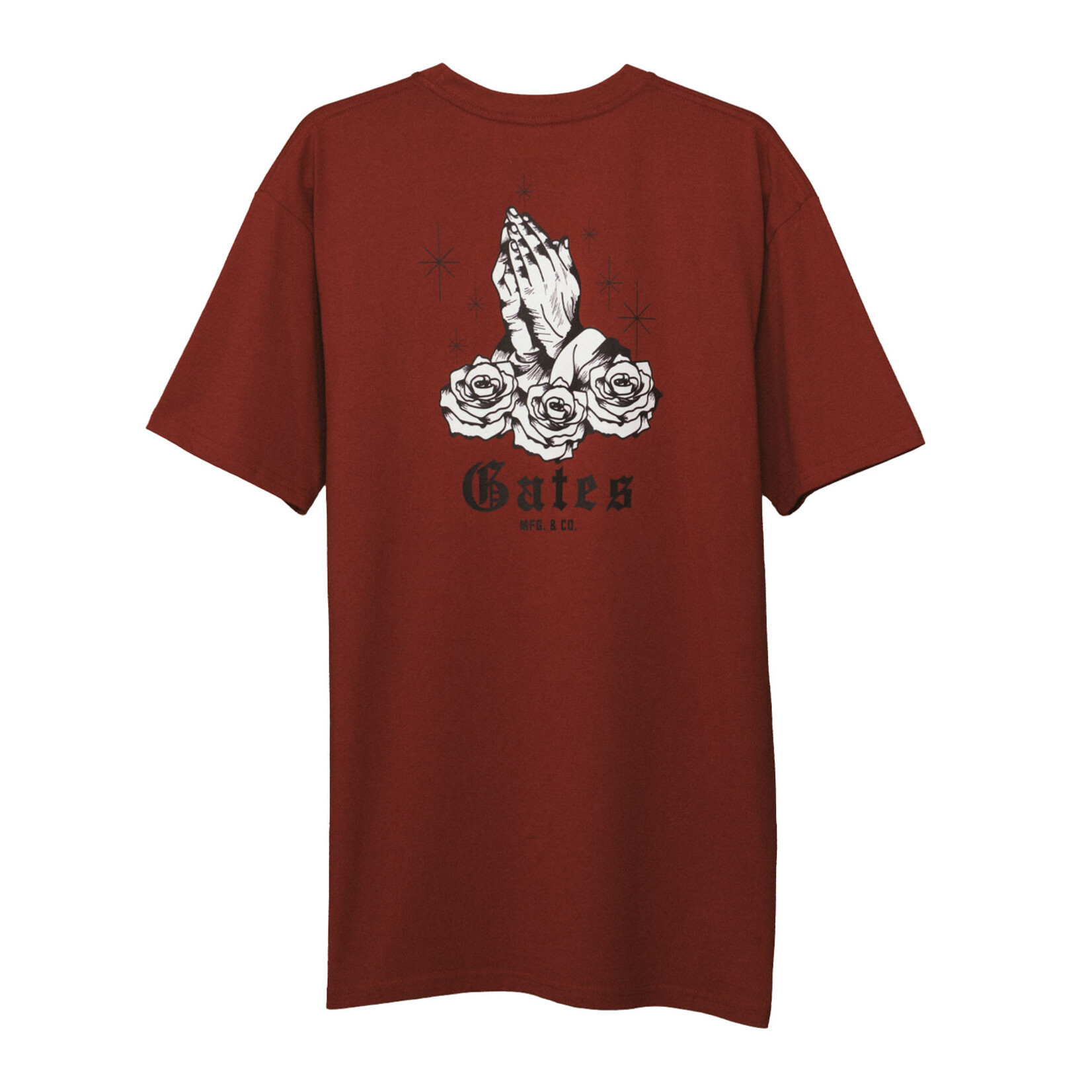 Gates Mfg Gates Mfg & Co Praying Hands Heavyweight T-Shirt- Brick Red