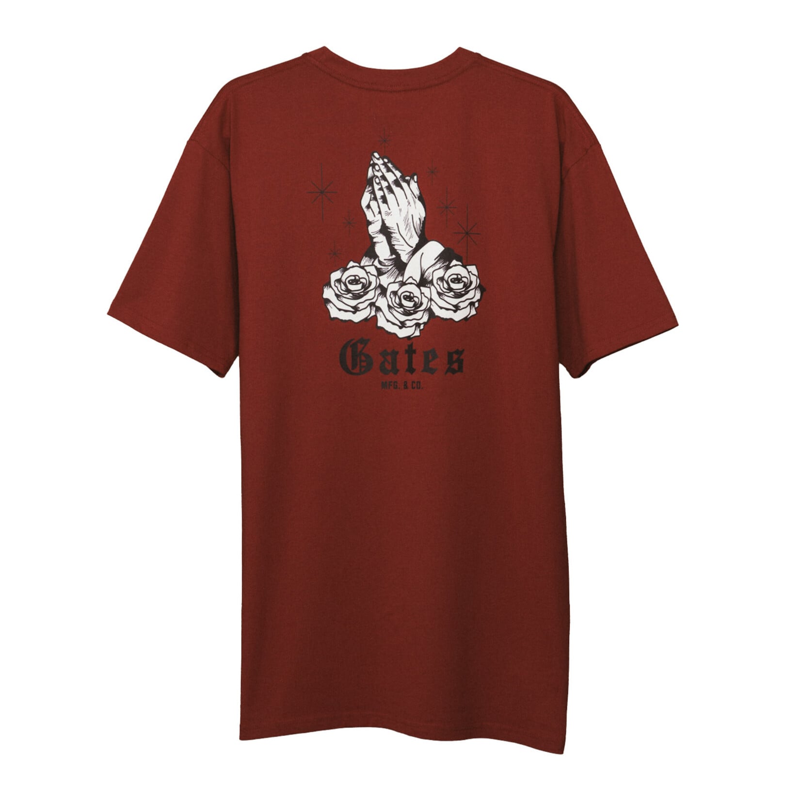 Gates Mfg Gates Mfg & Co Praying Hands Heavyweight T-Shirt- Brick Red